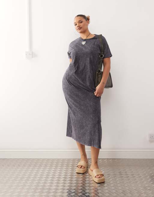 Noisy May Curve - Maxi T-shirtjurk in grijs met wassing, 3 van 4