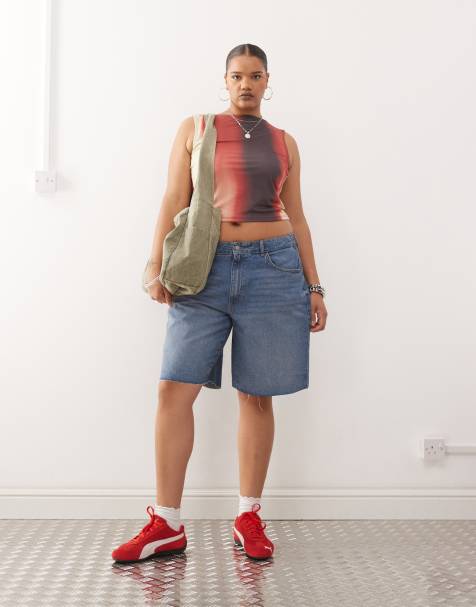 Noisy May Curve – Mellanblå, tvättade jeansshorts med hög midja i bermudastil - view 1