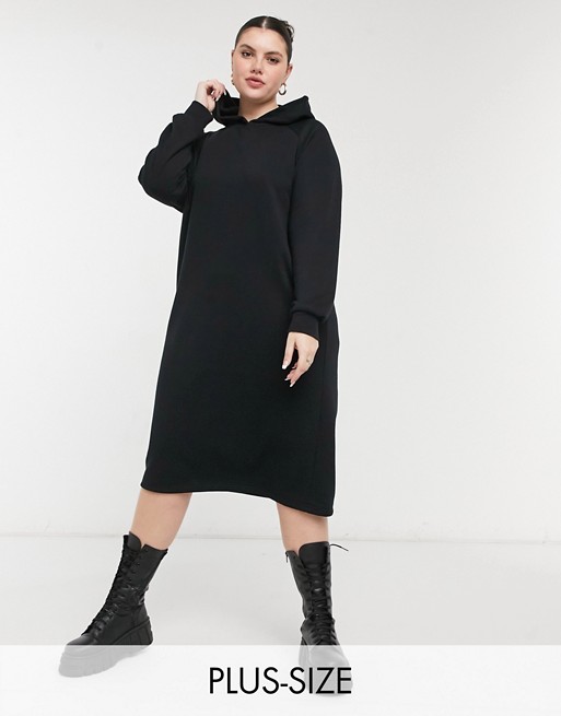 Noisy May Curve midi hoodie sweat dress with zip side in black