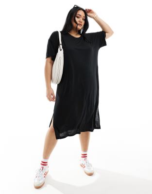 Noisy May Curve midi t-shirt dress in black