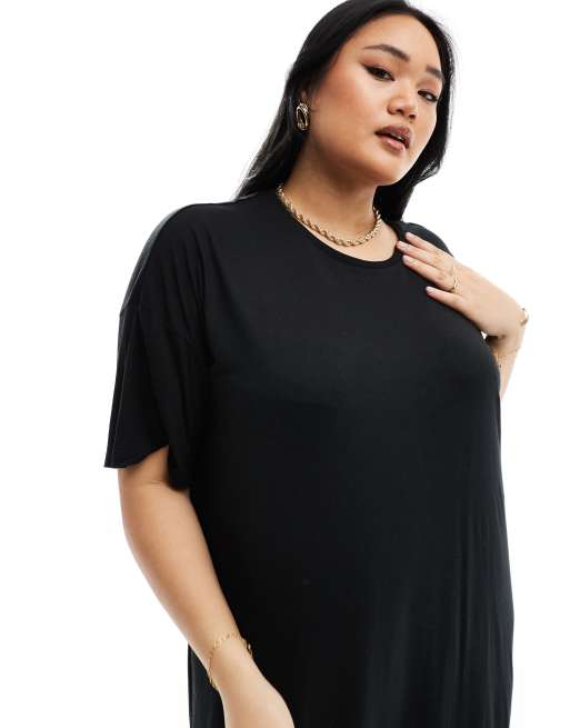 HOT Black Curvy T Shirt Dress Noisy May Curve Midi T-shirt Dress