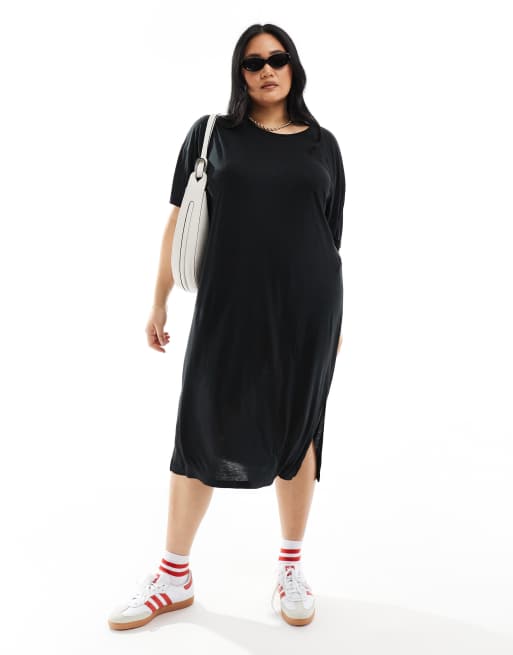 plus size black t shirt dress SIEANE Womens Casual Loose T-Shirt Dress with Pockets 1X-5X Plus Size Black Long Sleeve