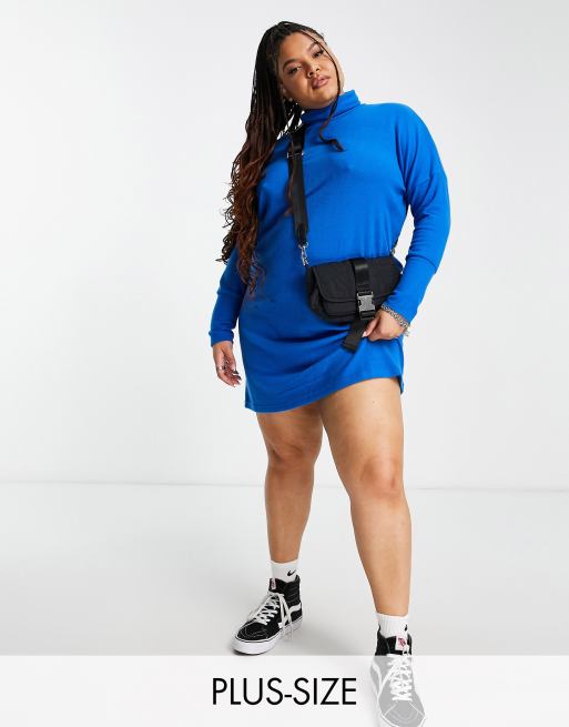 Noisy May Curve – Mini-Pulloverkleid in leuchtendem Blau mit Rollkragen