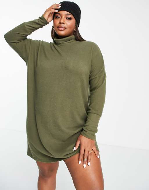 Noisy May Curve – Mini-Pulloverkleid mit Rollkragen in Khaki , 3 von 4