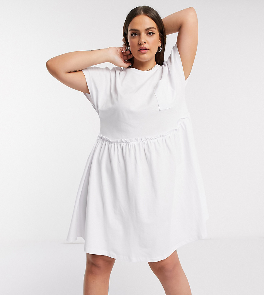 Noisy May Curve mini t-shirt dress with pocket detail in white