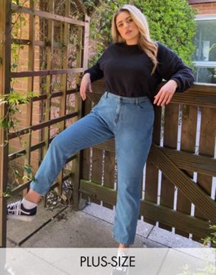 Noisy May Curve mom jeans in mid blue - ASOS Price Checker