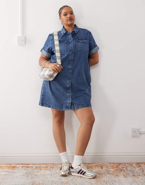 Noisy May Curve denim dress in mid wash blue