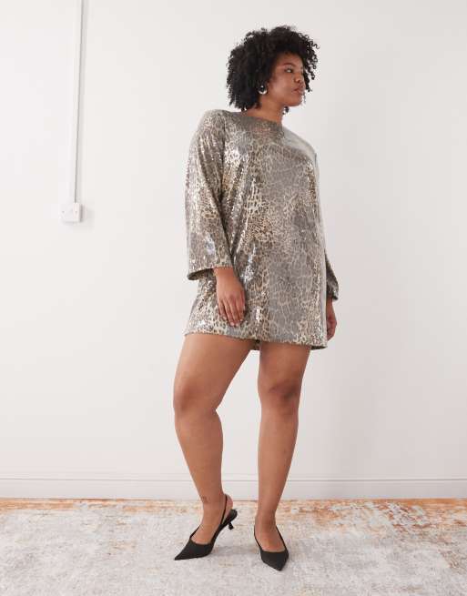 Noisy May Curve open back sequin mini dress in leopard, 2 of 4