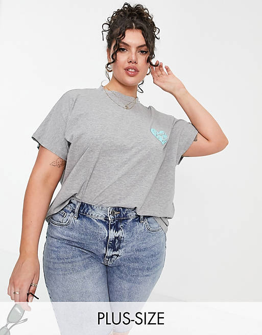 Noisy May Curve organic cotton 'your loss' t-shirt in grey