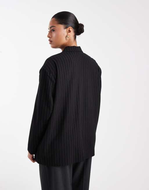 Noisy May Curve – Oversize-Blazer in Schwarz mit Nadelstreifen, 3 von 4