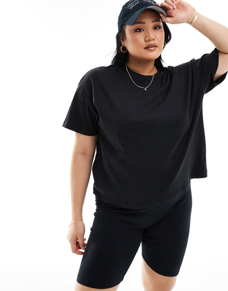 Noisy May Curve oversize ribbed t-shirt co-ord in black