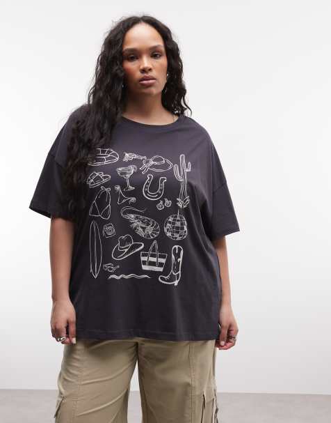 Noisy May Curve – Oversize-T-Shirt in Anthrazit mit sommerlichem Grafikprint - view 1
