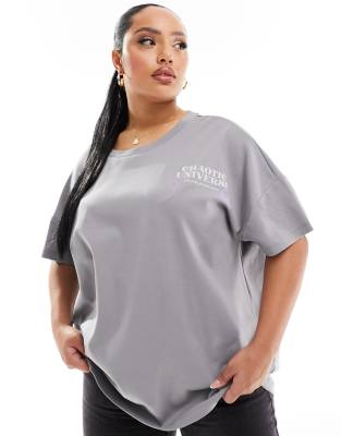 Noisy May Curve - Oversize-T-Shirt in Grau mit „Mystery"-Print am Rücken