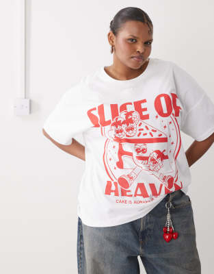 Noisy May Curve - Oversize-T-Shirt in Weiß mit Kuchenprint