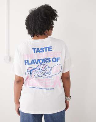 Noisy May Curve - Oversize-T-Shirt in Weiß mit Sushi-Print