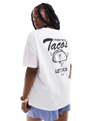 Noisy May Curve - Oversize-T-Shirt in Weiß mit „Taco"-Print am Rücken