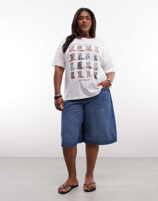 Noisy May Curve oversize t-shirt with cowboy boots graphic in white, 2 of 4