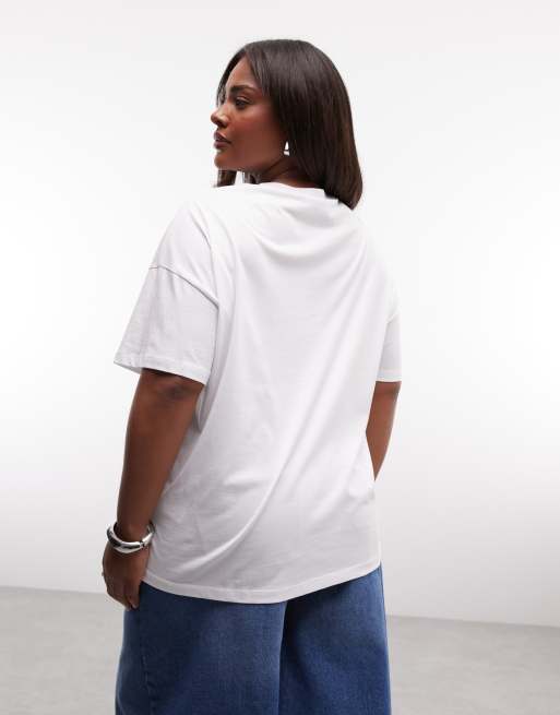 Noisy May Curve oversize t-shirt with cowboy boots graphic in white, 4 of 4