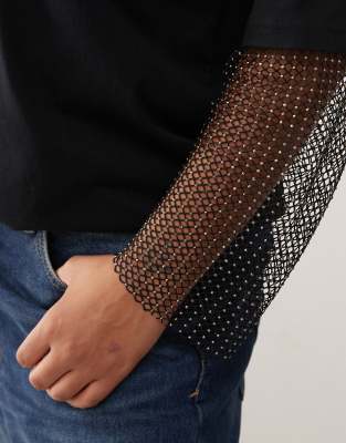 Noisy May Curve Oversize T-shirt With Rhinestone Sleeve In Black