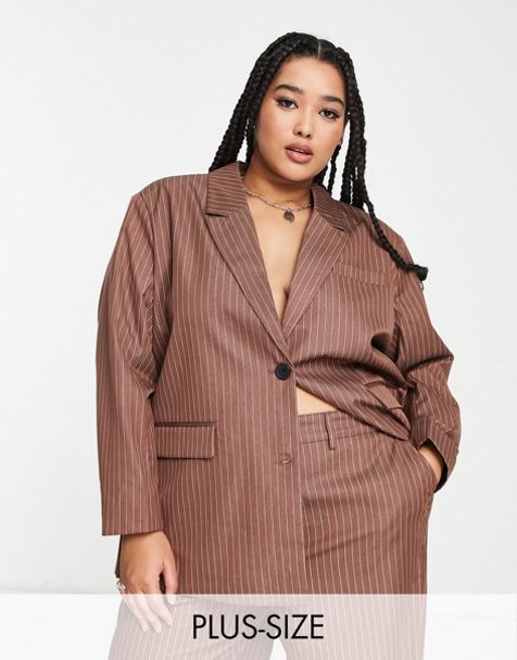 The Kript bandeau 90s crop top with button detail in grey pinstripe co-ord