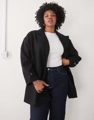 Noisy May Curve Oversized Collar Jacket In Black