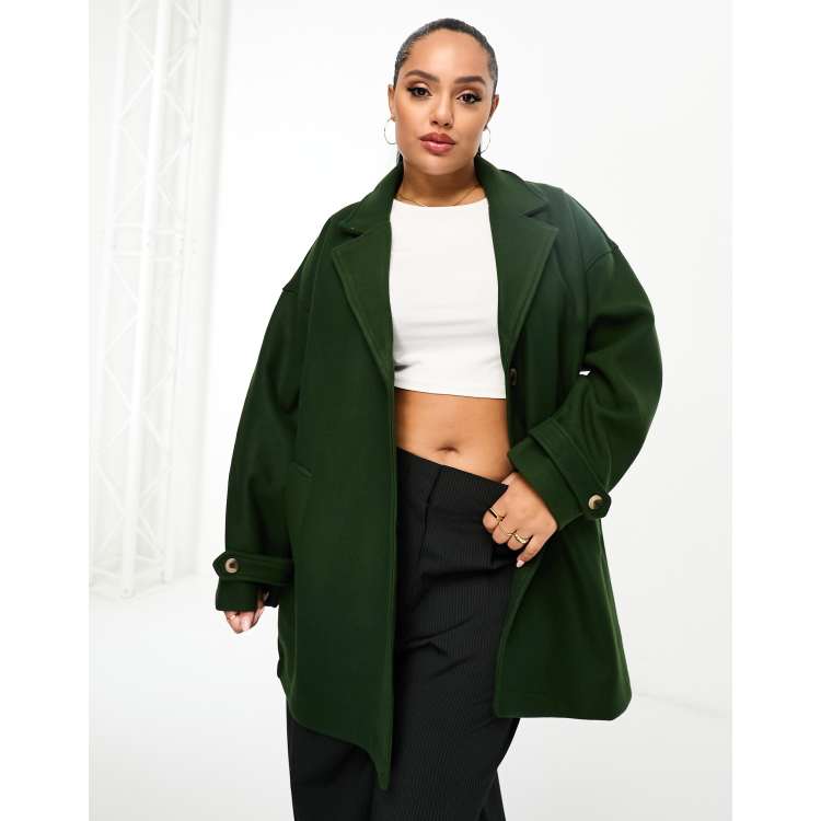Noisy May Curve oversized collar jacket in khaki | ASOS