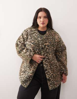 Noisy May Curve Oversized Collarless Teddy Jacket In Black