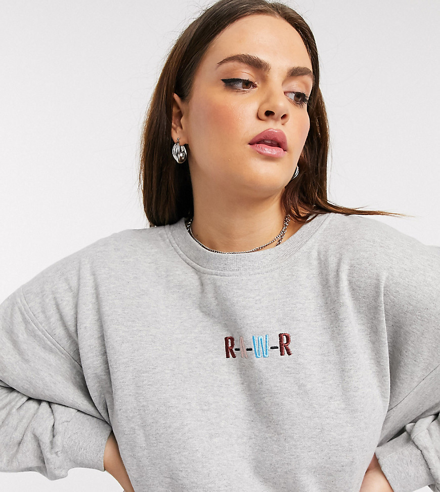 Noisy May Curve - Oversized cropped sweatshirt met tekstprint in grijs