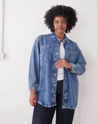 Noisy May Curve Oversized Denim Shirt In Blue
