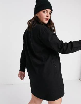 black oversized denim shirt dress