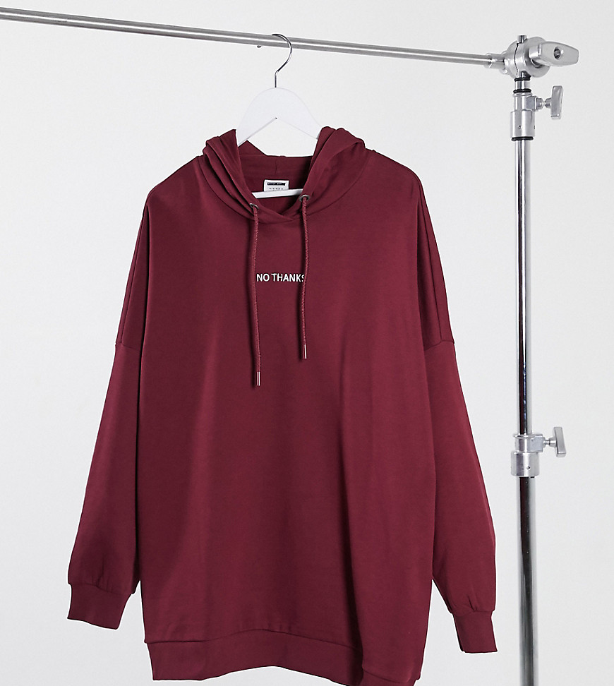 Noisy May Curve oversized hoodie with slogan in red