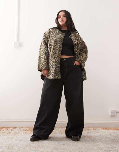 Noisy May Curve - Oversized jack van teddystof zonder kraag met luipaardprint - view 1