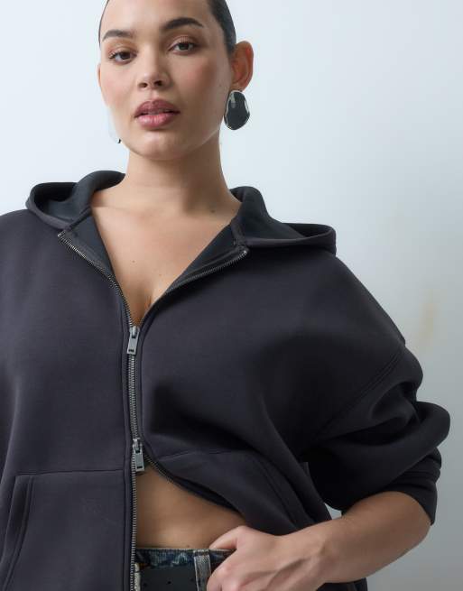 Noisy May Curve oversized scuba-style fabric hoodie in black, 5 of 5