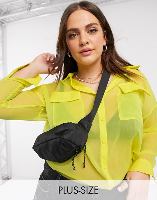 Noisy May Curve oversized sheer shirt in neon yellow