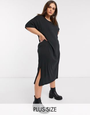 Plus Black Oversized Midi T Shirt Dress PrettyLittleThing, 58% OFF