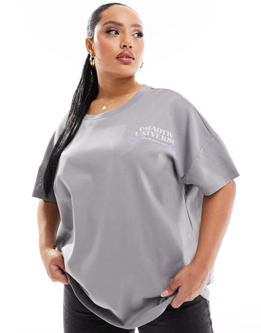Noisy May Curve - Oversized T-shirt met 'Mystery' print op de achterkant in grijs