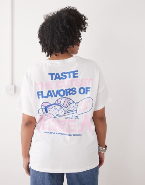 Noisy May Curve - Oversized T-shirt met sushiprint in wit - view 1