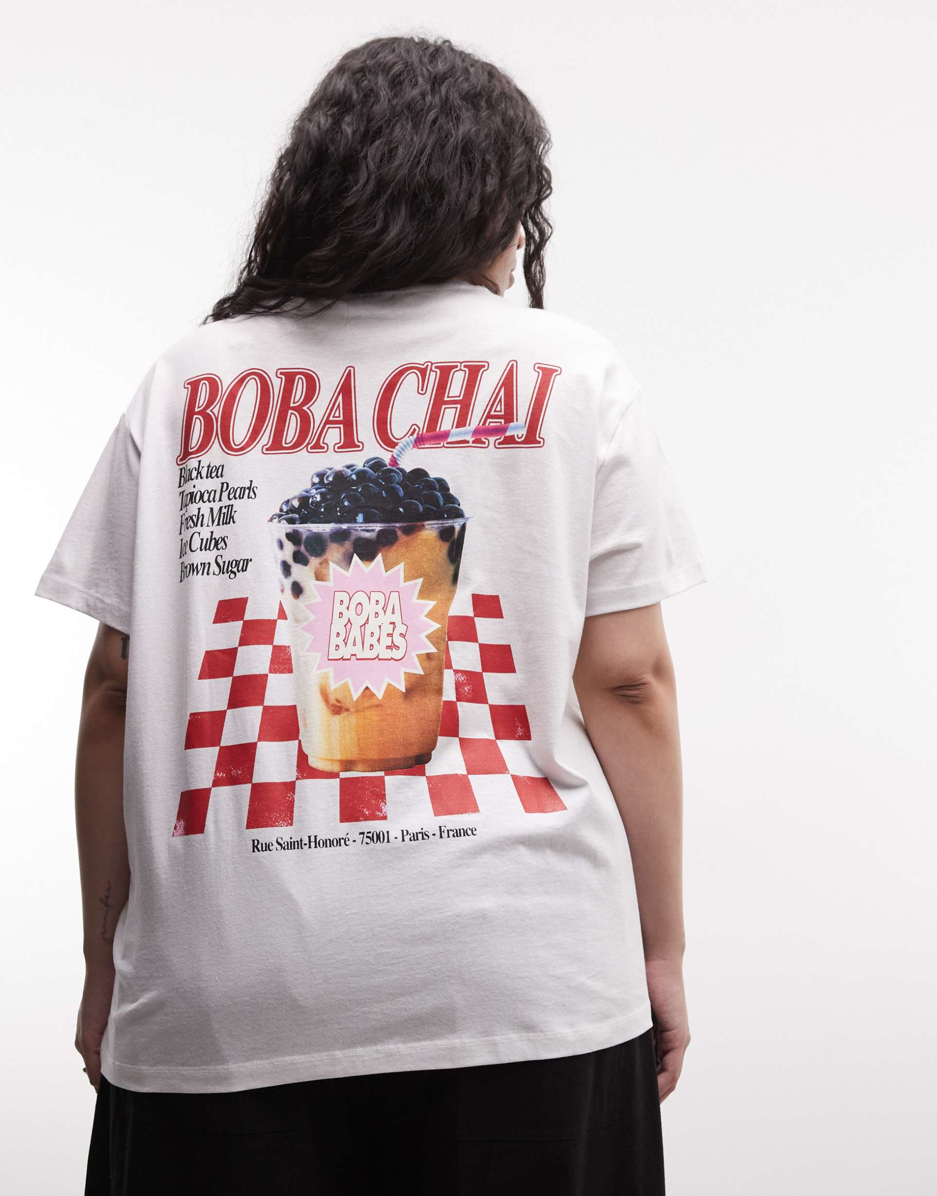 noisy may curve oversized t-shirt with chai back print in white