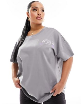 Noisy May Curve oversized t-shirt with mystery back print in grey