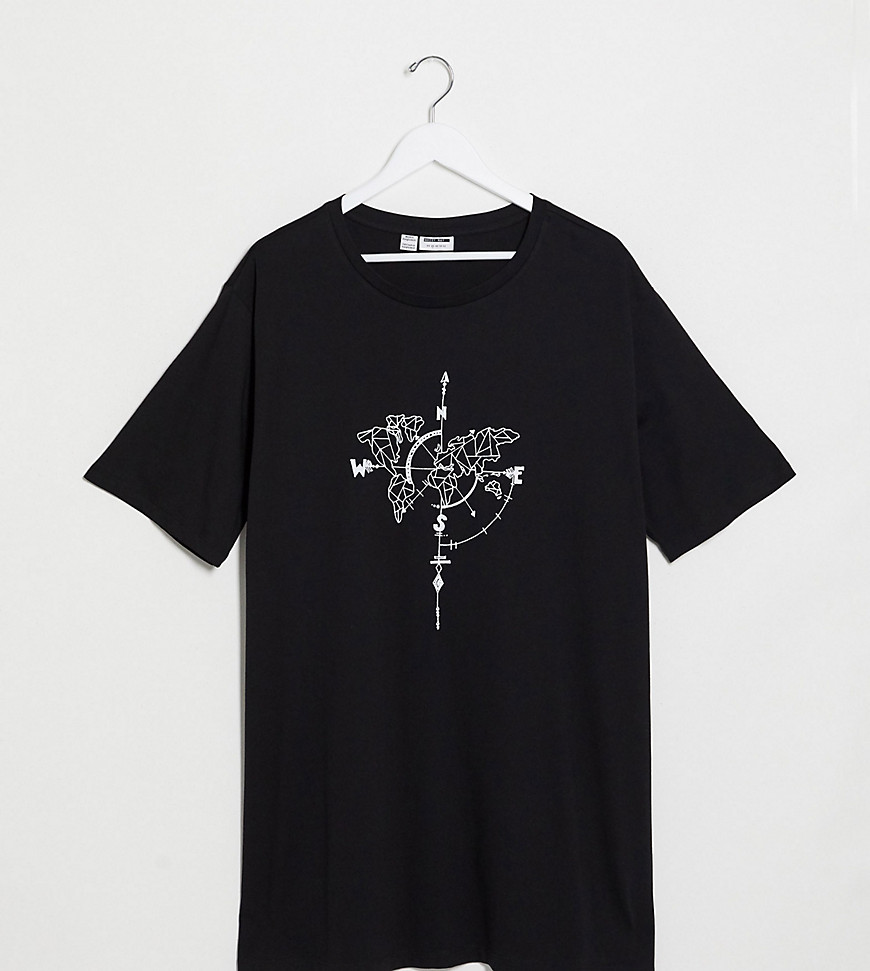 Noisy May Curve - Oversized T-shirtjurk met kompasmotief in zwart