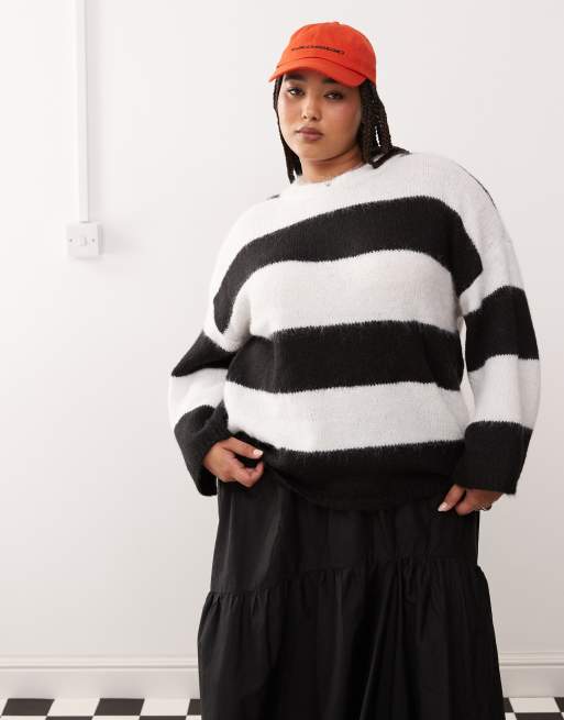 Noisy May Curve oversized texture jumper in mono stripe ASOS