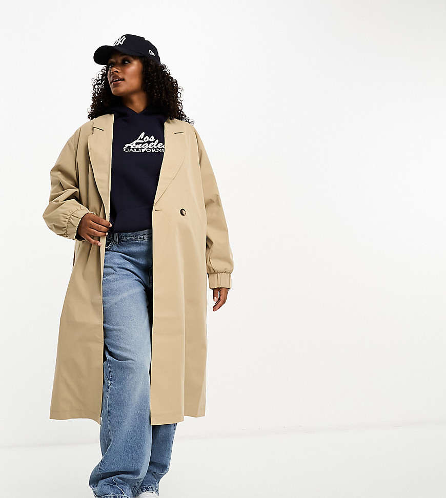 Noisy May Curve oversized trench coat in cream-White