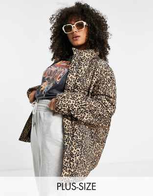 Noisy May Curve padded jacket in leopard print