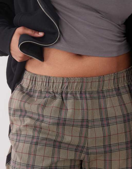 Noisy May Curve - Pantalon ample à carreaux et bandes latérales - Beige, 2 de 5