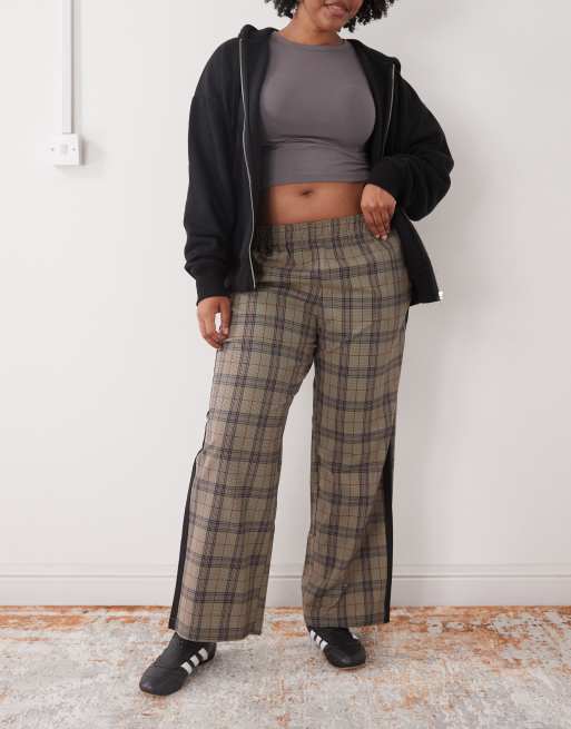 Noisy May Curve - Pantalon ample à carreaux et bandes latérales - Beige, 5 de 5