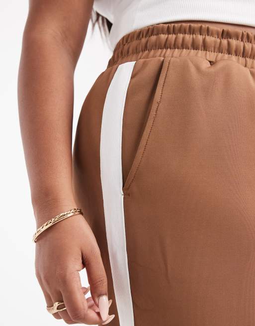 Noisy May Curve - Pantalon droit en jersey avec bande blanche latérale - Marron clair, 5 de 5