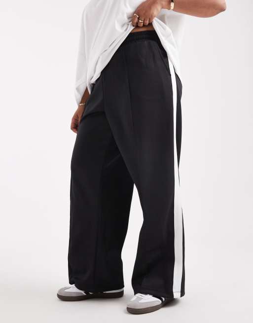 Noisy May Curve - Pantalon droit en jersey avec bande latérale - Noir et blanc, 3 de 5