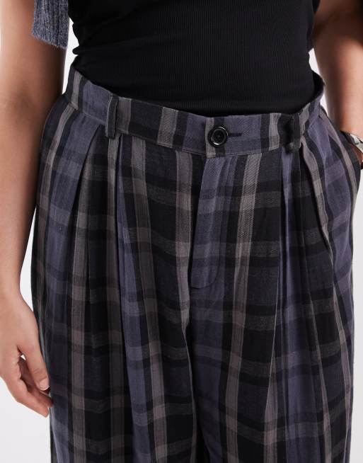 Noisy May Curve pantalon taille haute à jambe large à carreaux gris foncé, 3 de 5