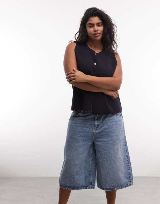 Noisy May Curve - Pantaloncini bermuda a vita medio alta in denim azzurro, 3 di 5