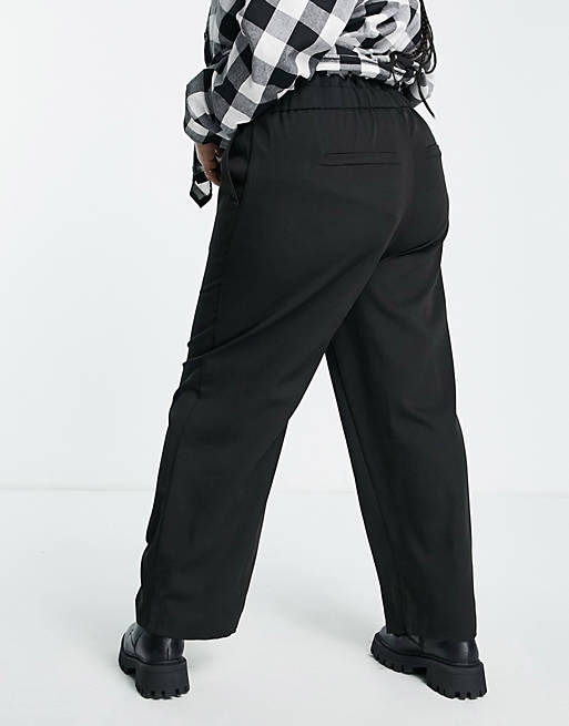  Noisy May Curve paperbag waist dad trousers in black 